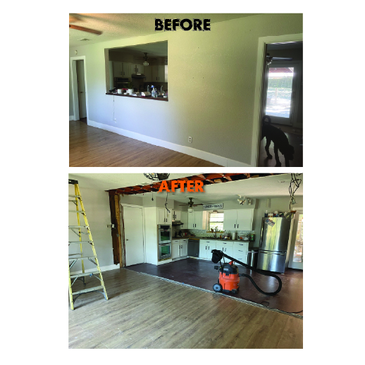 Load bearing wall removal before and after — remove wall between kitchen and living room