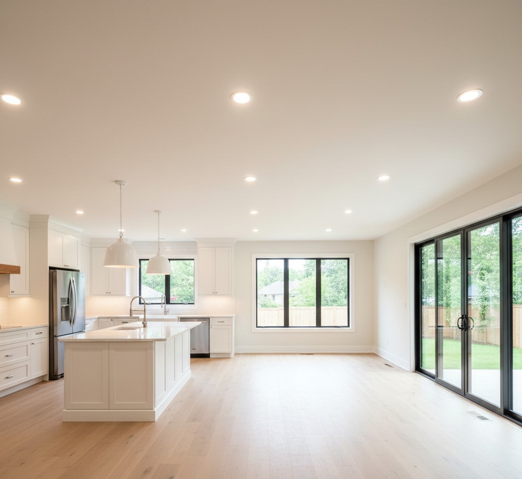 Finished open kitchen created after choosing the right beam for load bearing walls